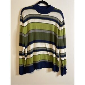 Southern Lady XL Striped Mock Neck Sweater Blue Green Cotton Blend